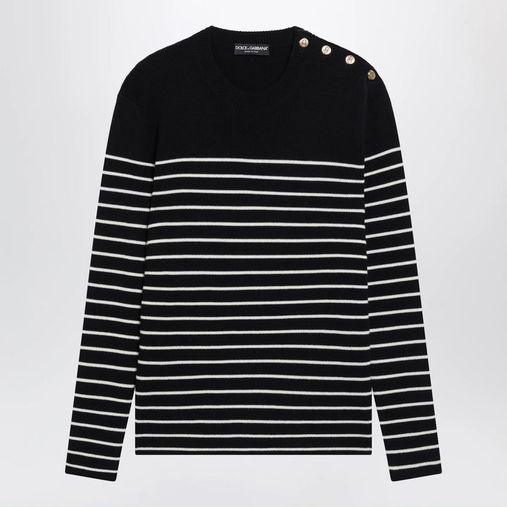 Dolce&amp;Gabbana - Blue/White Striped Wool Sweater with Buttons Brand 48 IT