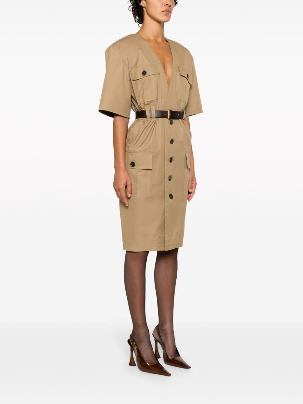 Saint Laurent Dresses 36 Saint Laurent Beige Cotton V-Neck Button-Down Dress Saint Laurent Beige Cotton V-Neck Button-Down Dress Brand