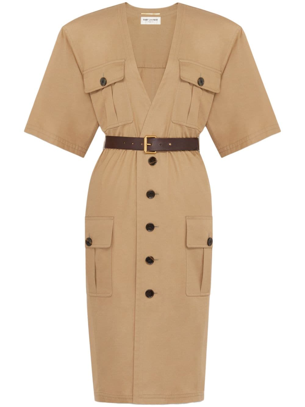 Saint Laurent Dresses 36 Saint Laurent Beige Cotton V-Neck Button-Down Dress Saint Laurent Beige Cotton V-Neck Button-Down Dress Brand