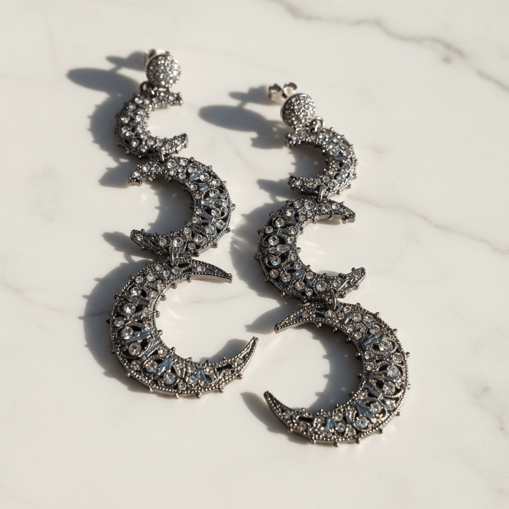 Giora' 3 Moons Long Earrings With Swarovski Crystals Brand Earrings