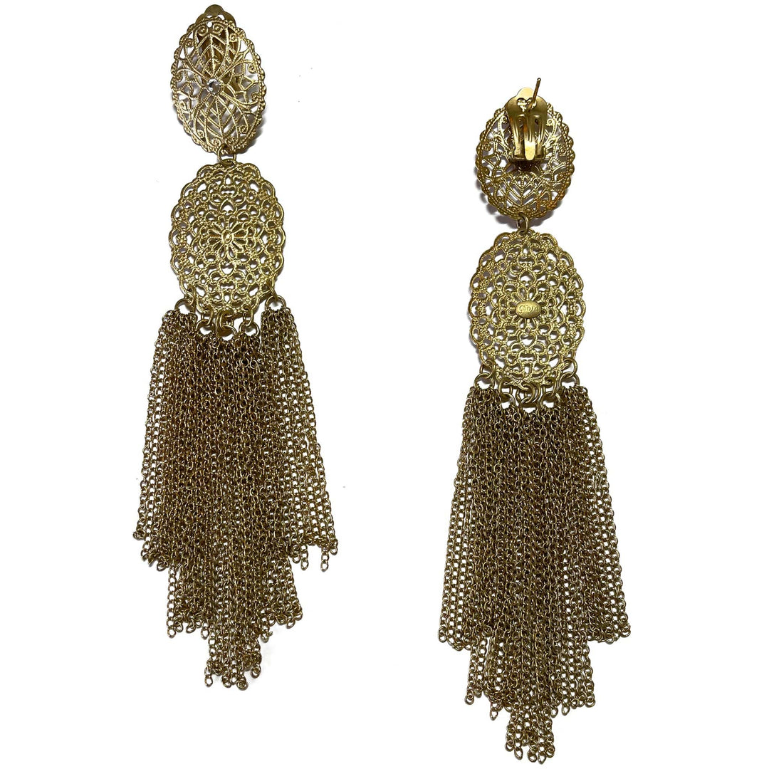 Giora Earrings Giora' Oval Earrings with Long Fringe Pendant Brand