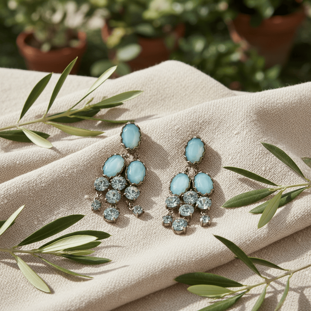 Giora Pendant Earrings With Turquoise Precious Swarovski Stone Brand Earrings