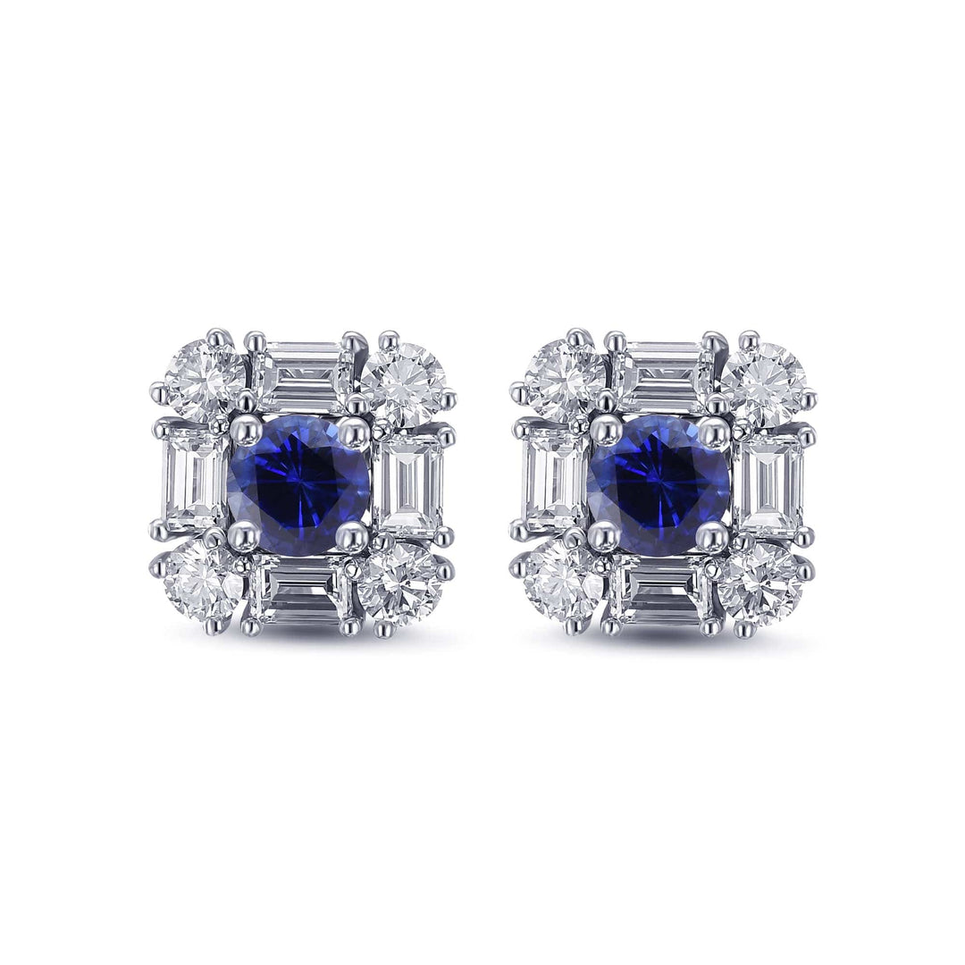LEIBISH Blue Round Sapphire &amp; Diamond Halo Stud Earrings Brand Earrings