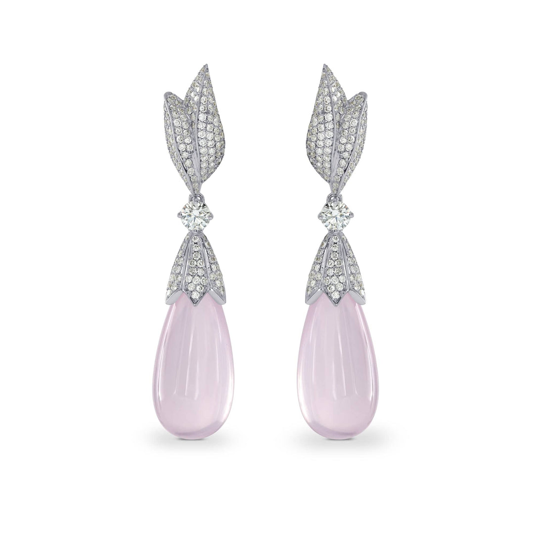LEIBISH Rose Quartz Cabochon &amp; Diamond Drop Earrings Brand Earrings