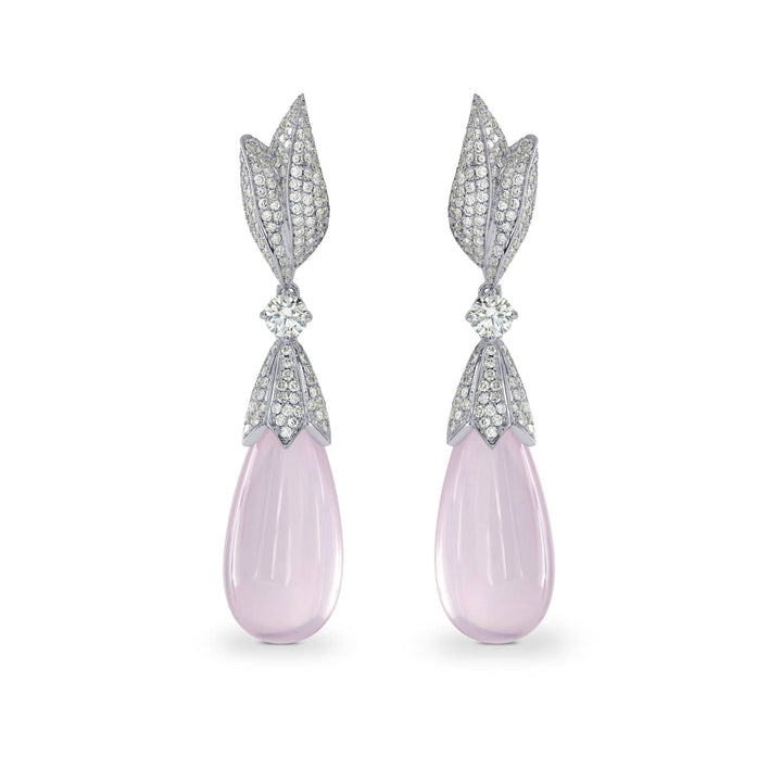 LEIBISH Rose Quartz Cabochon &amp; Diamond Drop Earrings Brand Earrings