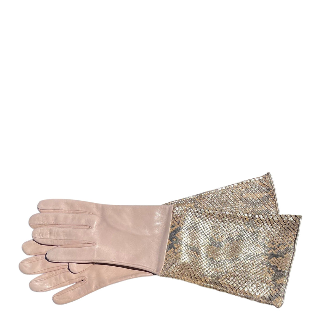 Italian Luxury Group Gloves Pearly Gold Genuine Python Leather Long Gloves Brand