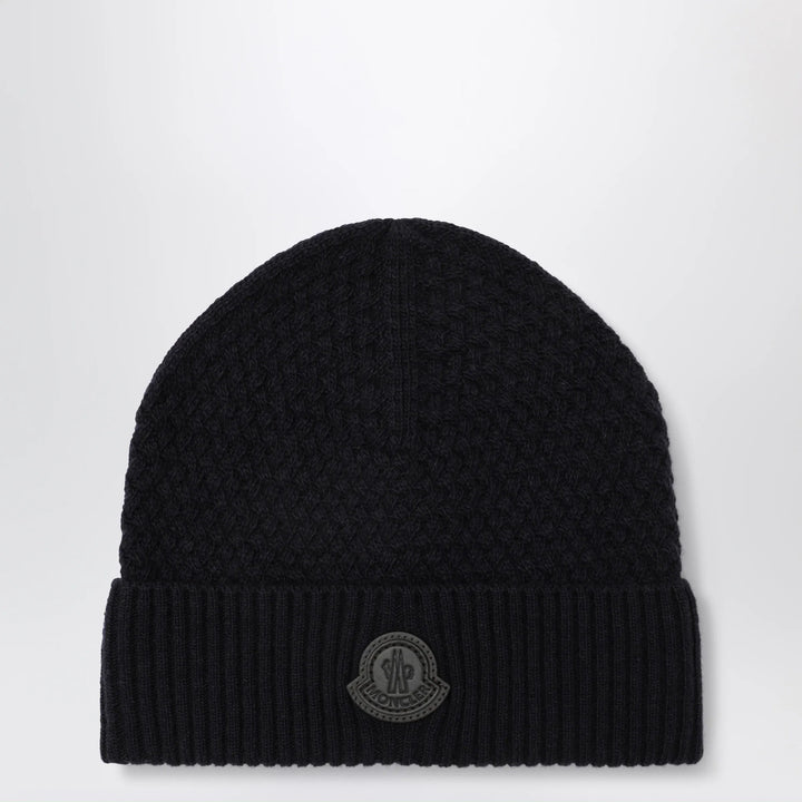 Moncler - Navy blue wool beanie with logo patch Brand Hats U