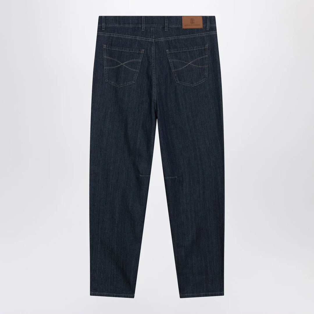 Brunello Cucinelli - Slim-fit jeans with pleats in blue denim Brand Jeans