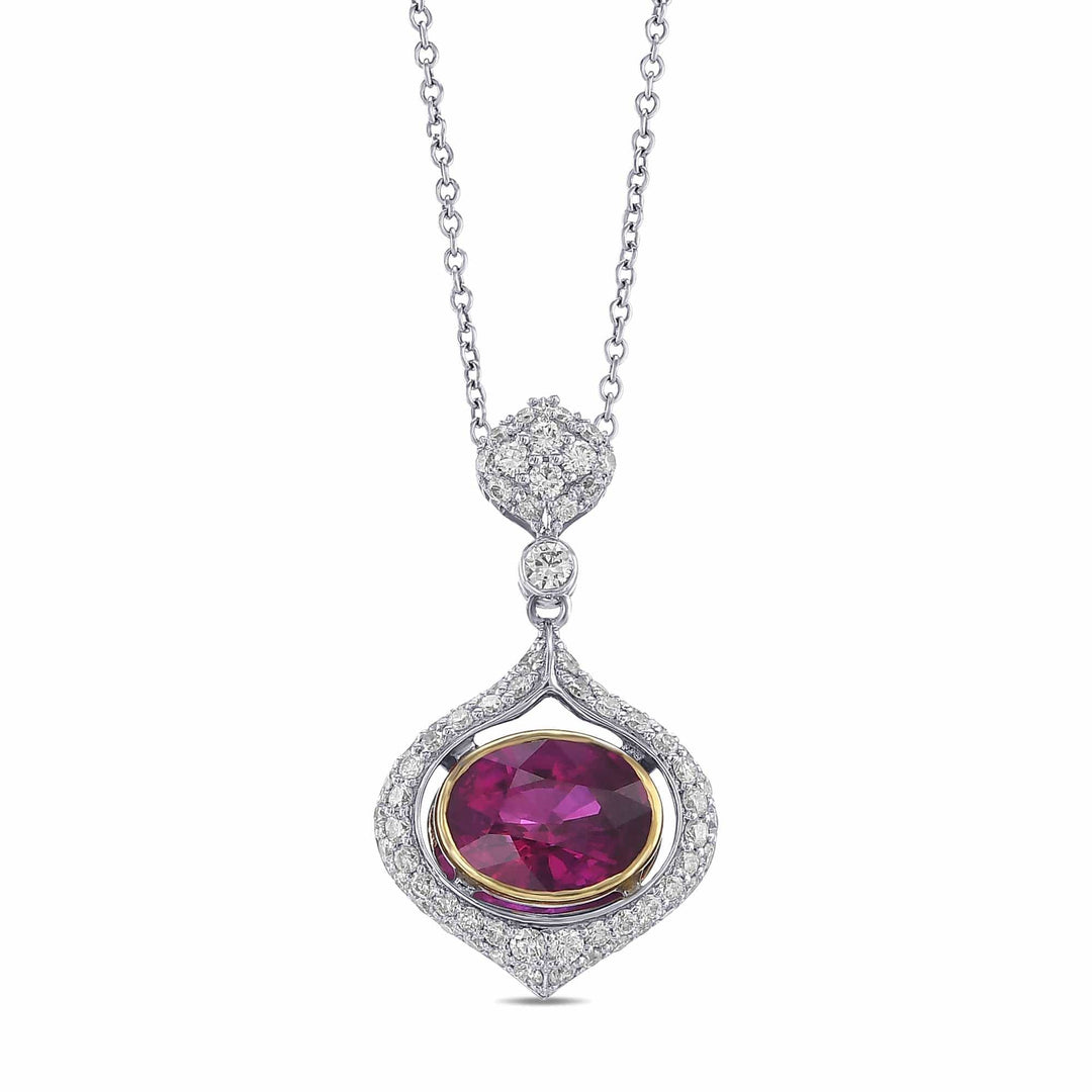 LEIBISH 2.16ct Oval Ruby &amp; Diamond Drop Pendant Brand Necklace