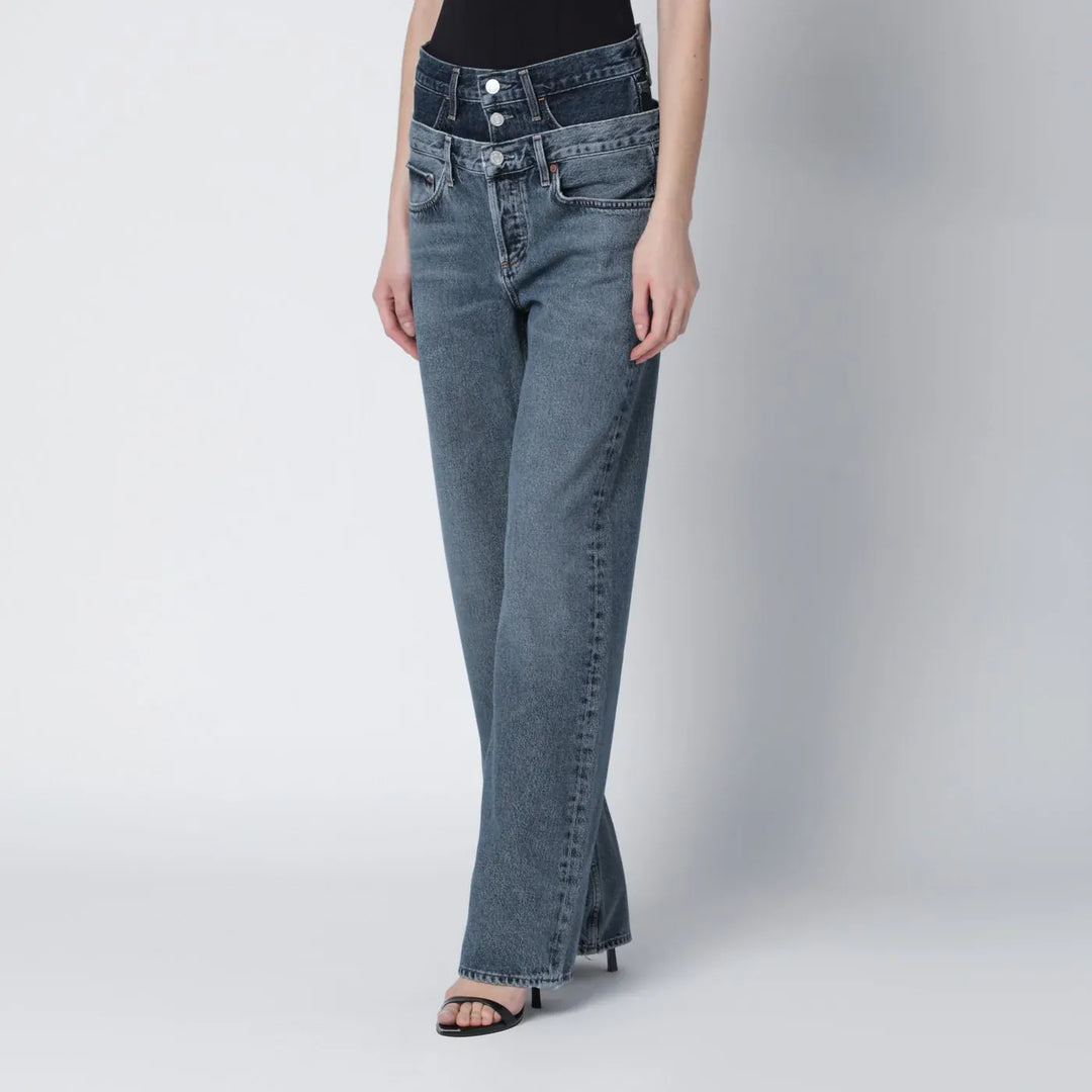 AGOLDE - Elson jeans with double waistband in dark/light indigo Brand Pants