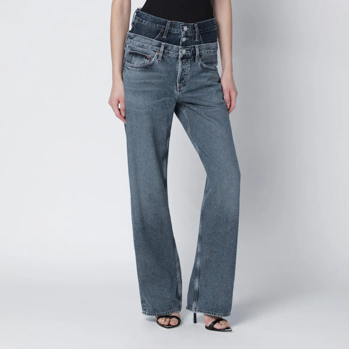 AGOLDE - Elson jeans with double waistband in dark/light indigo Brand Pants 27