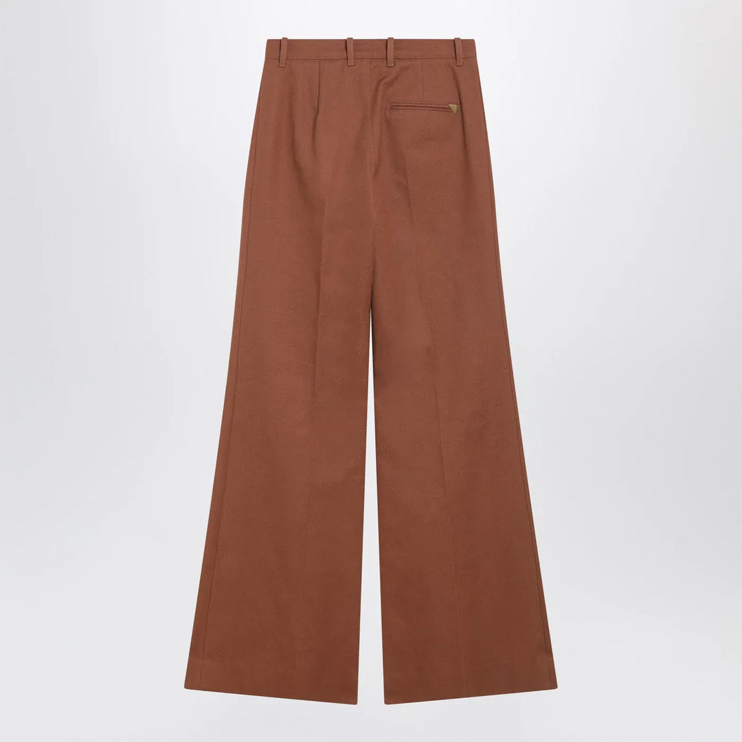 Chloé - Flared cotton trousers in nougat colour Brand Pants