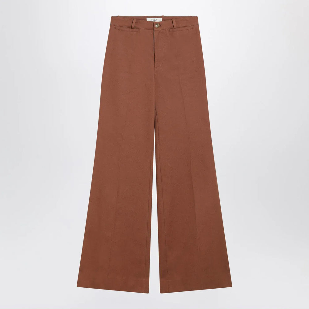 Chloé - Flared cotton trousers in nougat colour Brand Pants 38  FR