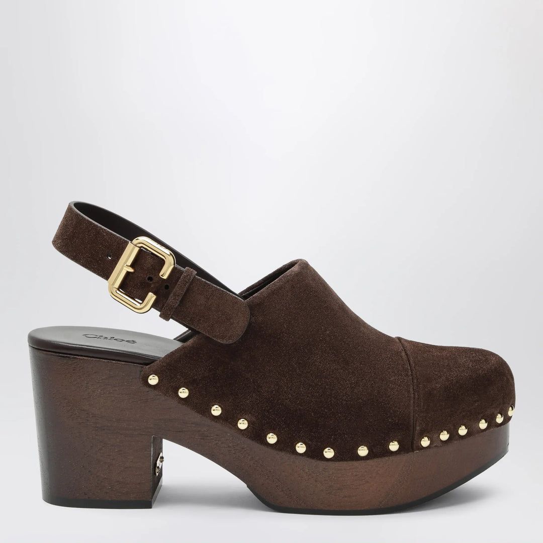 Chloé - Jeannette wedge clogs in suede calfskin, chocolate brown Brand Pants 36 IT