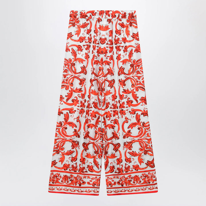 Dolce&amp;Gabbana - Wide-leg maiolica-print silk pants in orange Brand Pants