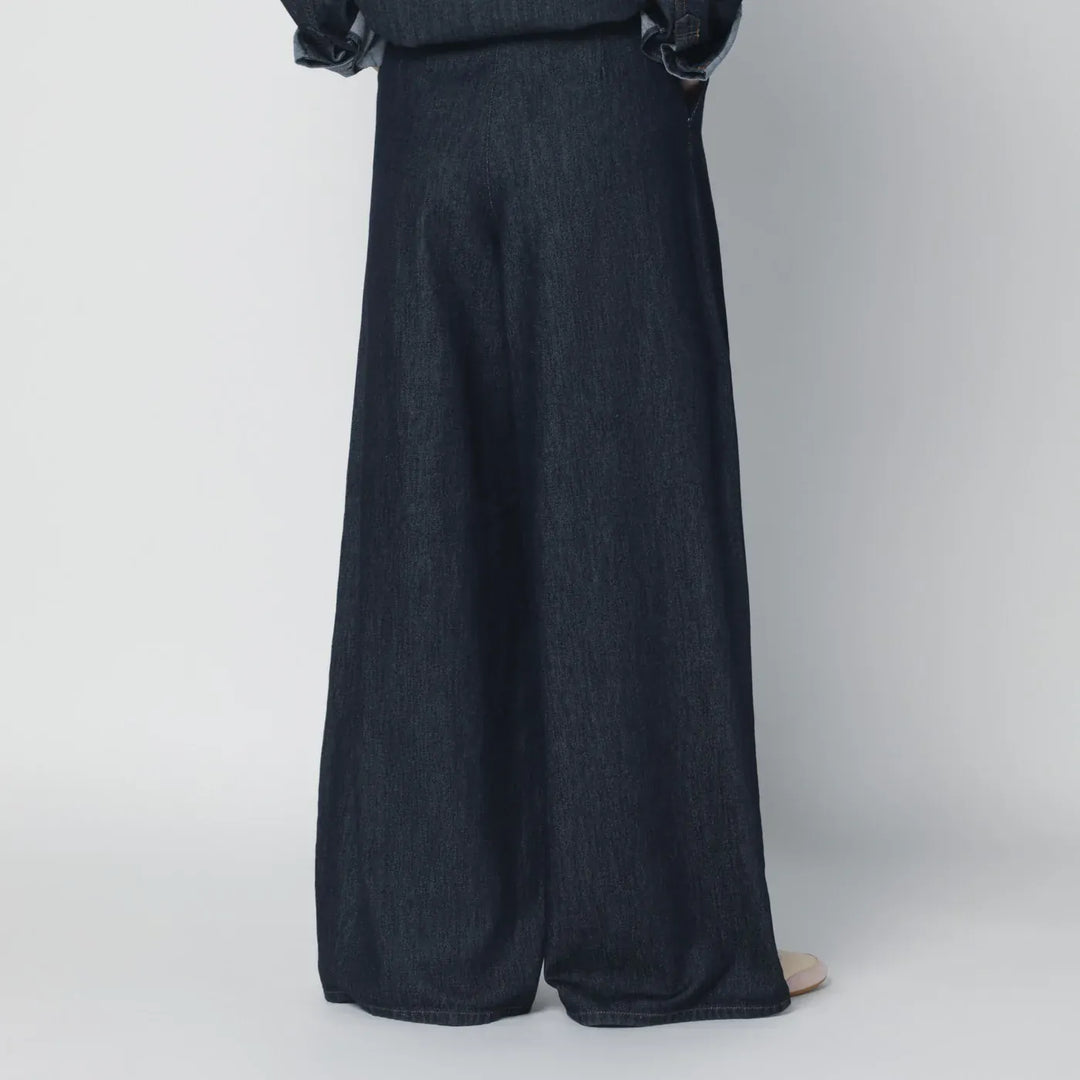 Dries Van Noten - Indigo denim wide-leg trousers with pleats Brand Pants