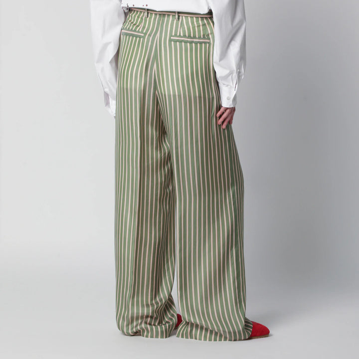 Dries Van Noten - Wide-leg green striped trousers Brand Pants