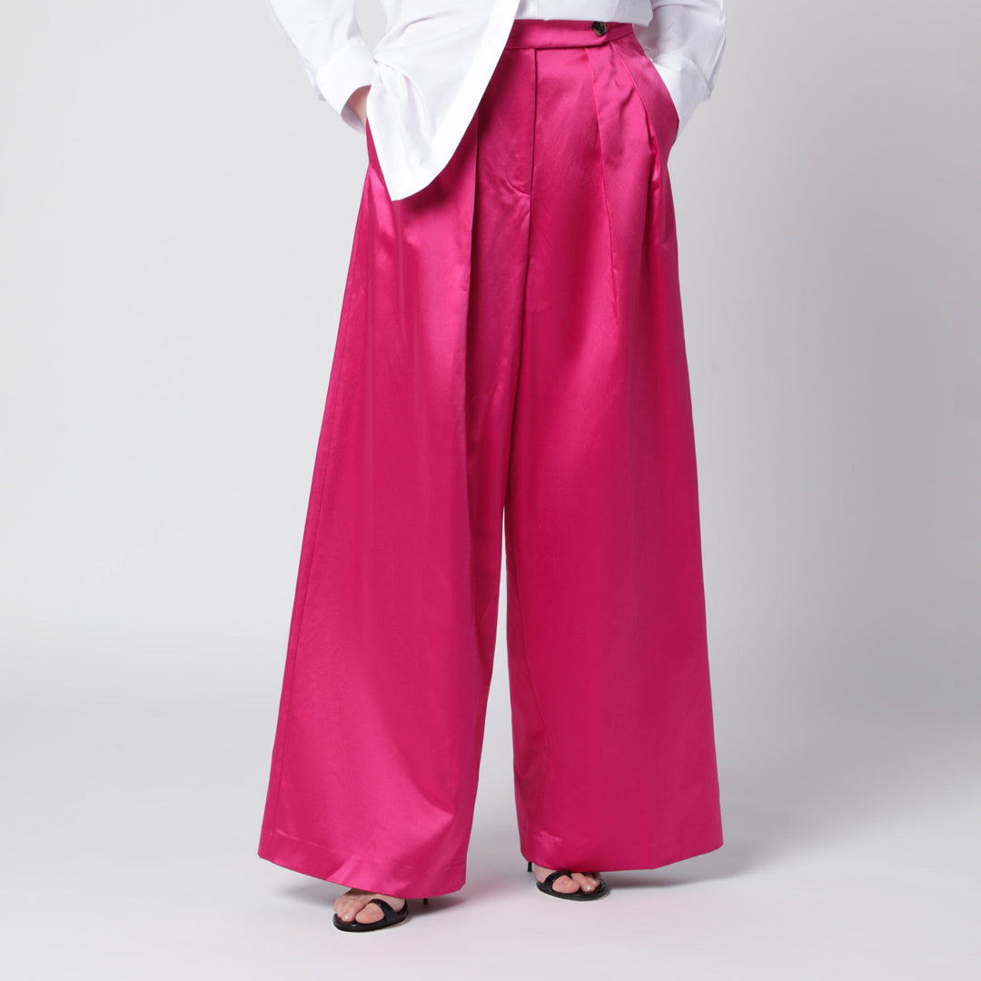 Pants 34  FR Dries Van Noten - Wide pleated fuchsia satin trousers Brand