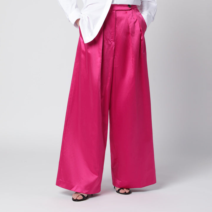 Pants 34  FR Dries Van Noten - Wide pleated fuchsia satin trousers Brand