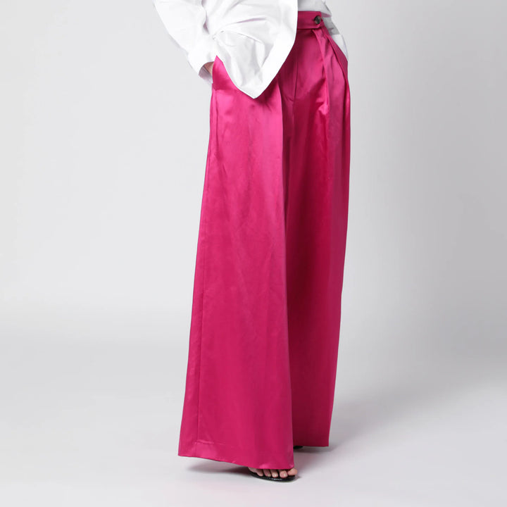 Dries Van Noten - Wide pleated fuchsia satin trousers Brand Pants 34  FR