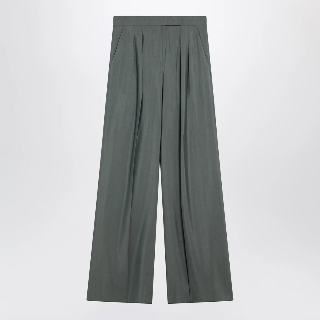 Max Mara - Dark green wide trousers in wool and silk Brand Pants 40  IT