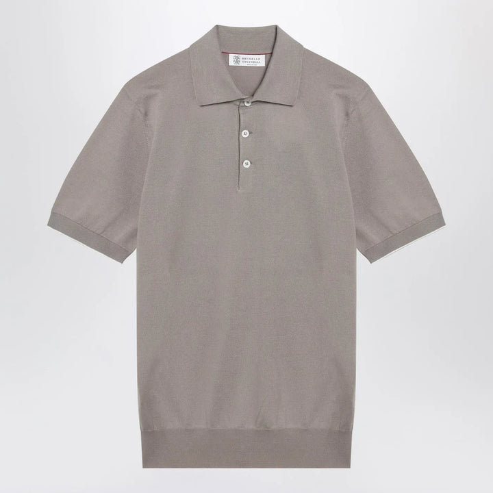 Brunello Cucinelli - Light brown cotton knit polo shirt Brand Polo 50 IT