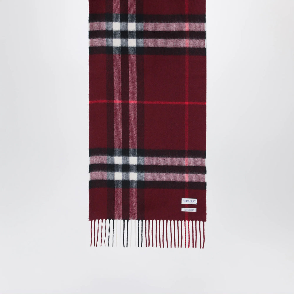 Burberry - Burgundy cashmere scarf with a checked pattern Brand Scarves & Shawls U