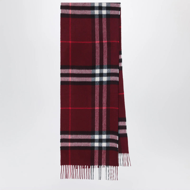 Burberry - Burgundy cashmere scarf with a checked pattern Brand Scarves &amp; Shawls U