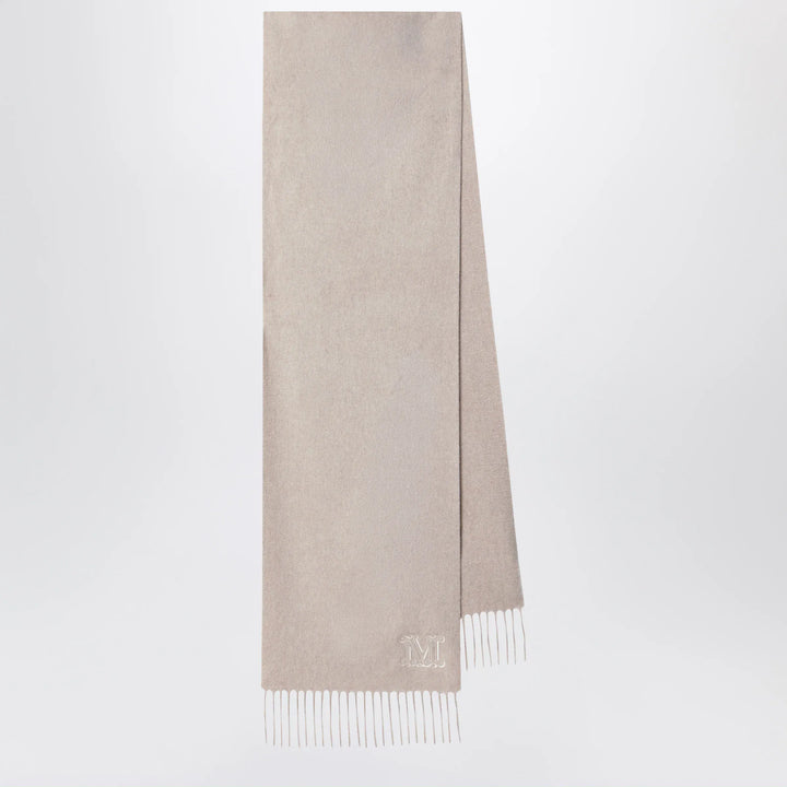 Max Mara - Sand-colored cashmere scarf with embroidered logo Brand Scarves &amp; Shawls U