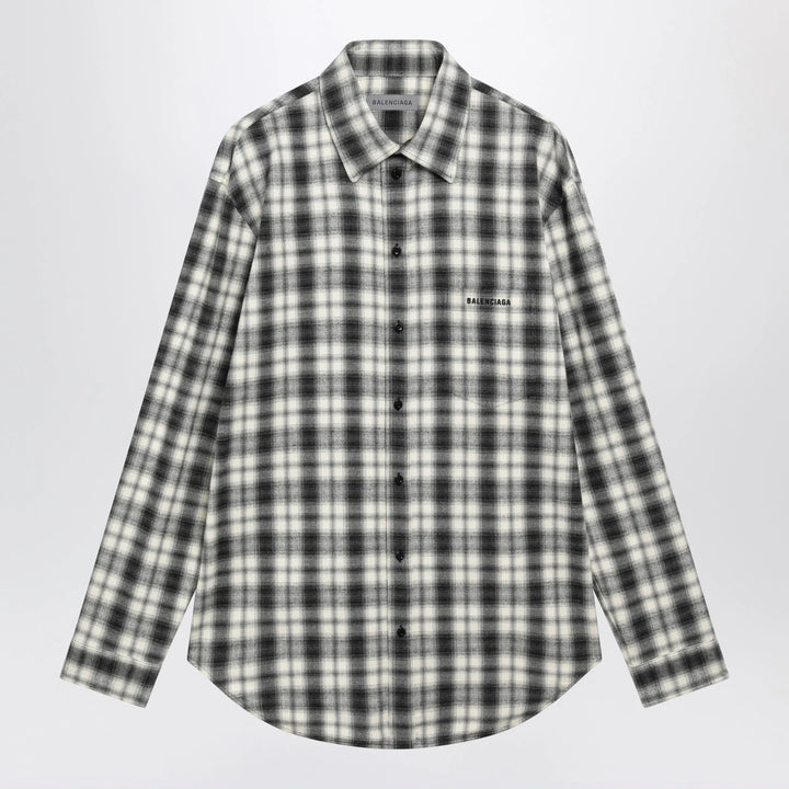 Balenciaga - Regular-fit checked cotton flannel shirt in white/black Brand Shirts &amp; Tops 46 IT