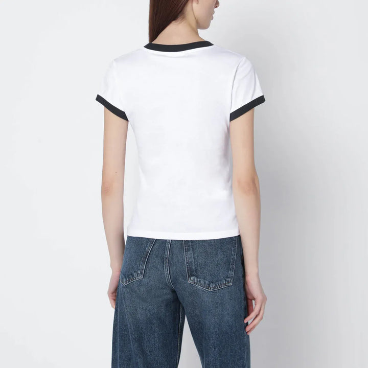 GANNI - White cropped T-shirt with logo print Brand Shirts &amp; Tops