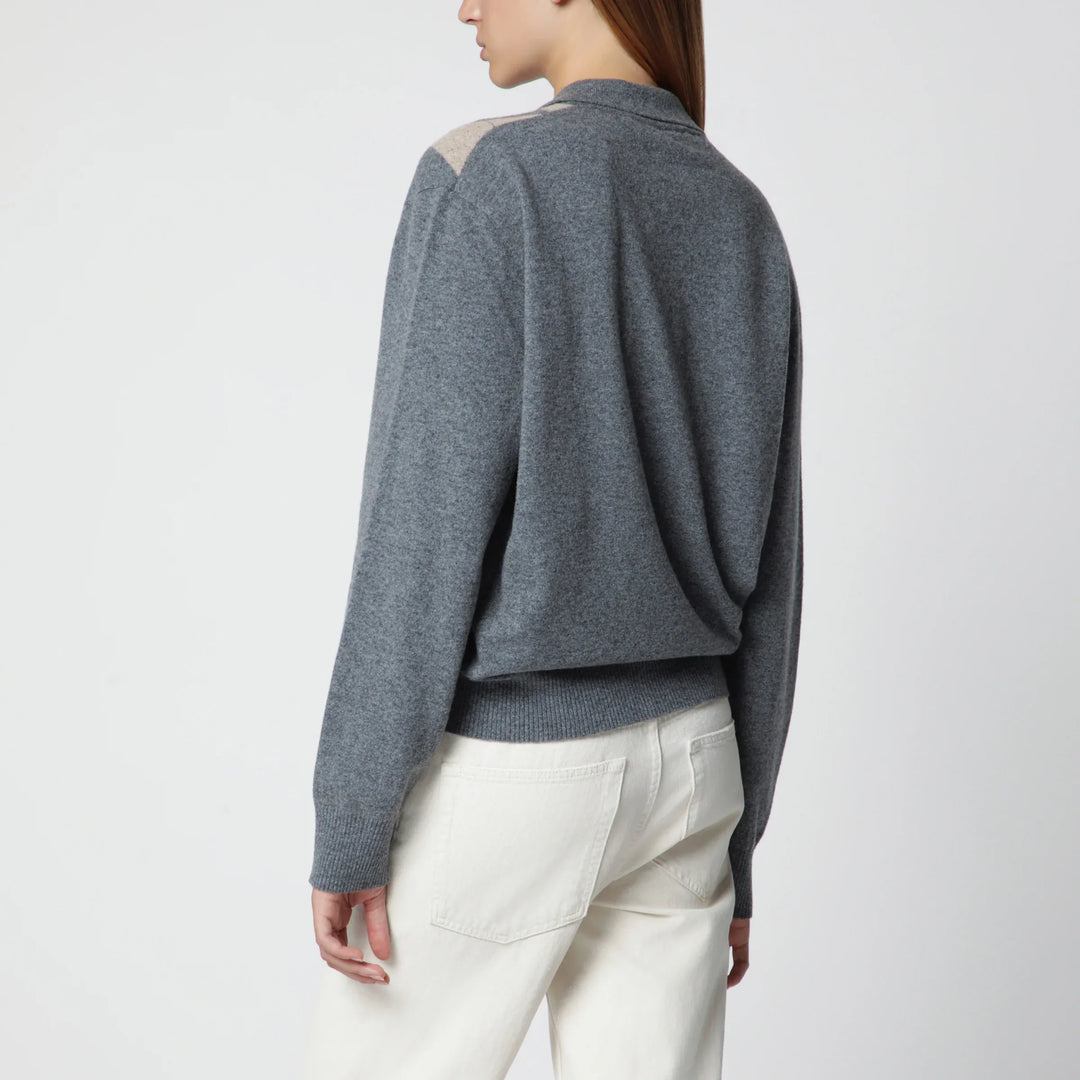 Róhe - Grey polo with beige Argyle pattern in wool blend Brand Shirts &amp; Tops