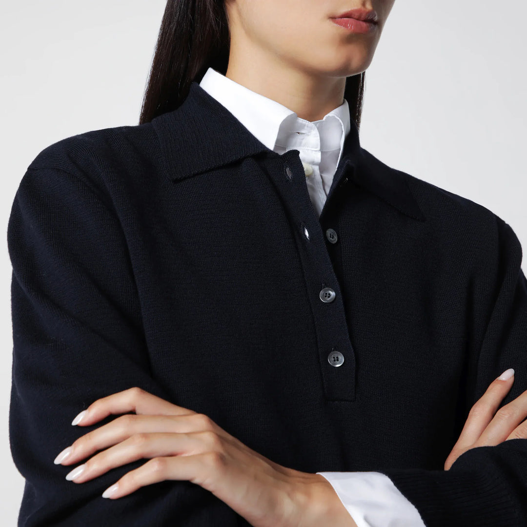 Róhe - Navy Blue Merino Wool Polo Shirt Brand Shirts &amp; Tops