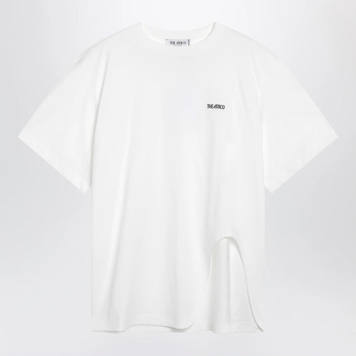 The Attico - Oversized cotton jersey T-shirt with cutout hem, white Brand Shirts &amp; Tops 38  IT