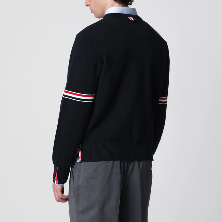 Thom Browne - Navy blue cotton sweater with tricolor details Brand Shirts &amp; Tops