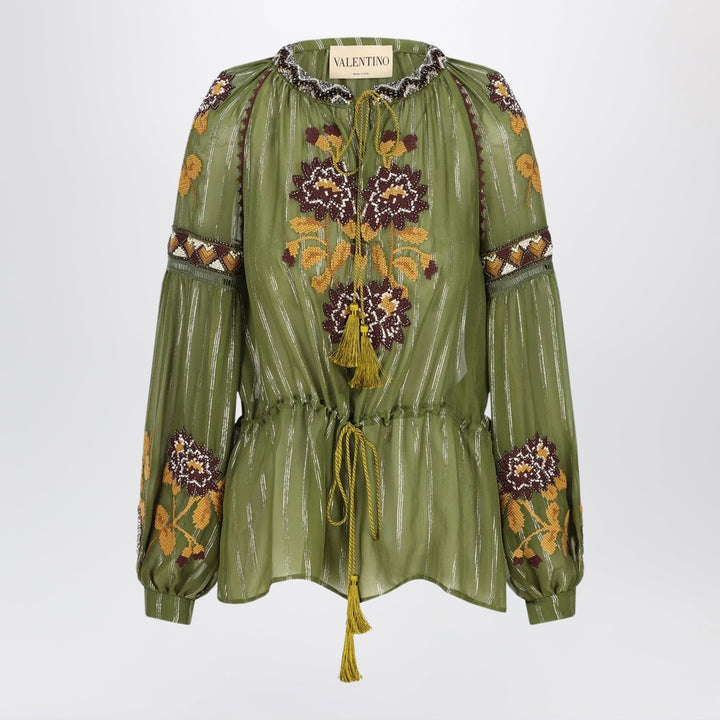 Shirts &amp; Tops Valentino - Embroidered lurex silk shirt green camou Brand