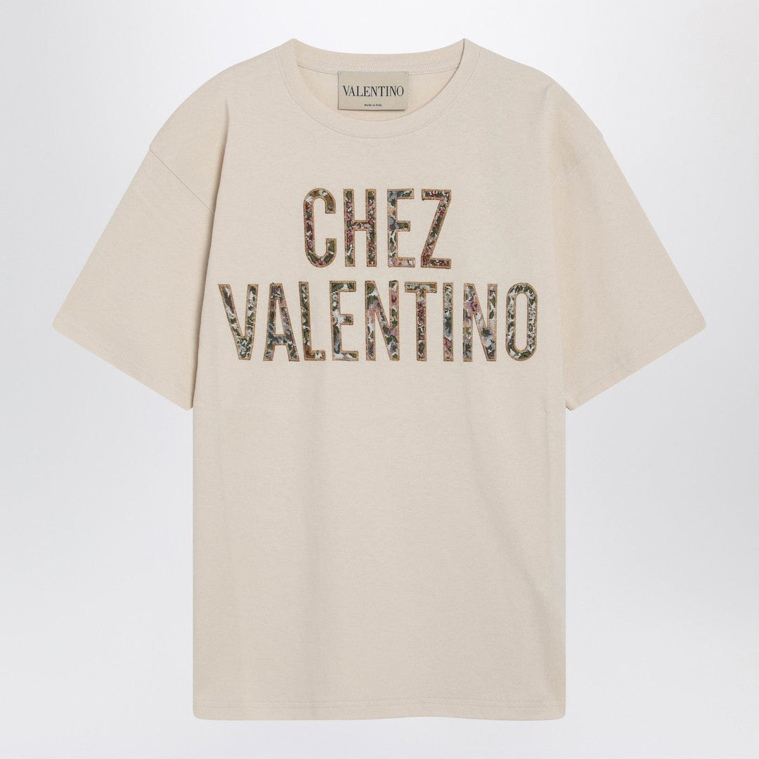 Shirts & Tops Valentino - Ivory cotton T-shirt with Chez Valentino floral motif Brand