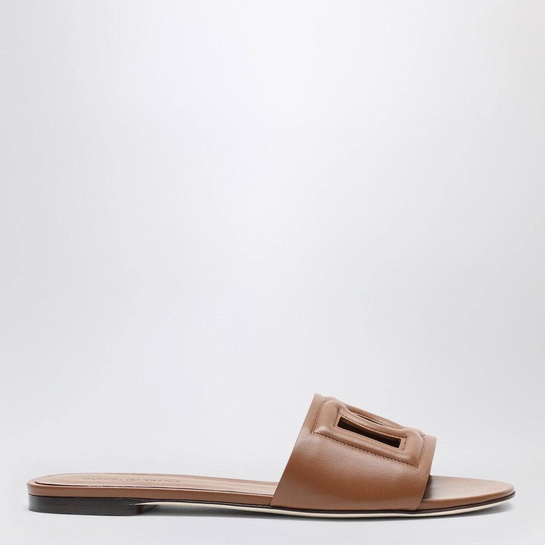 Shoes Dolce&Gabbana - Brown leather slides with DG logo Brand