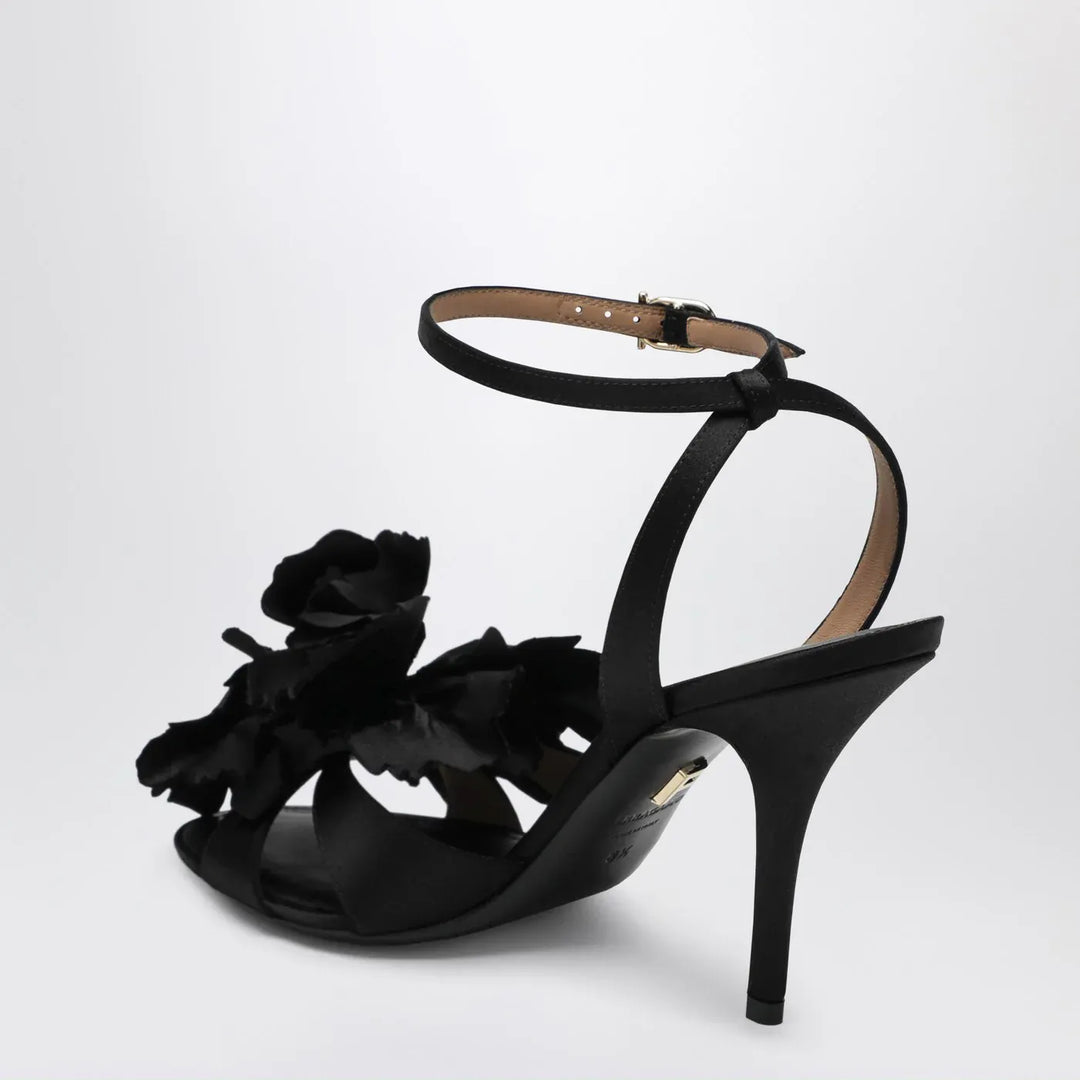 Ferragamo - Black satin flower sandals Brand Shoes