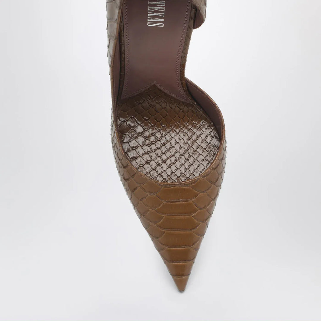 Paris Texas - Vera 105 coffee-colored leather pumps with python-effect Brand Shoes