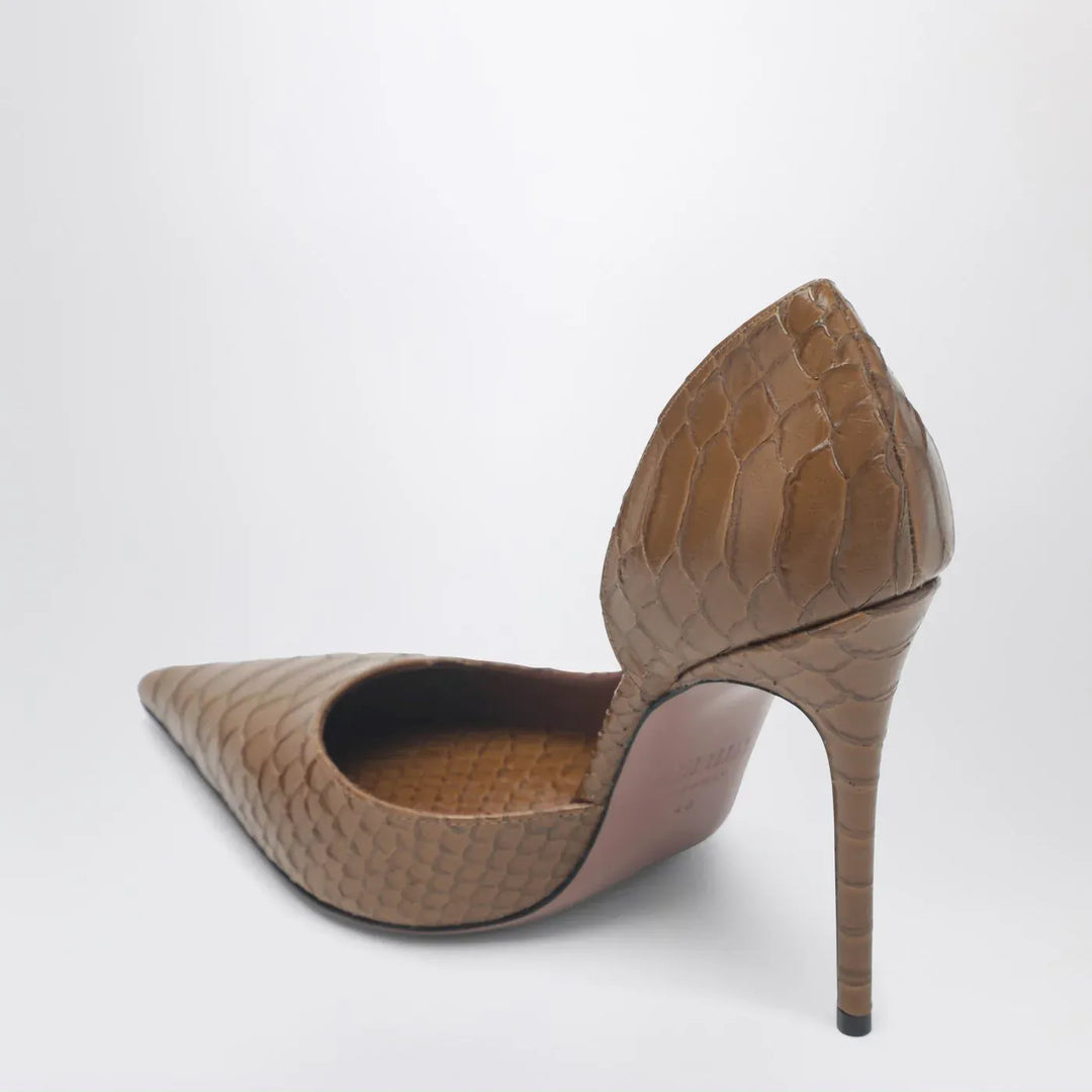 Paris Texas - Vera 105 coffee-colored leather pumps with python-effect Brand Shoes