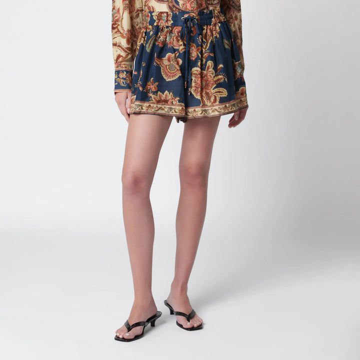 ZIMMERMANN - Aster relaxed-fit silk shorts in navy jacobean Brand Shorts 2