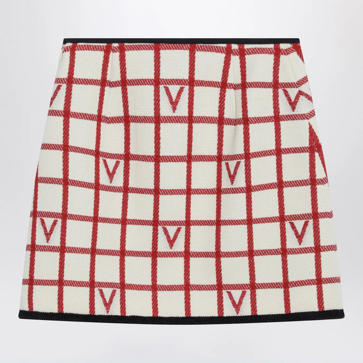 Valentino - Ivory skirt with Check Vlogo pattern Brand Skirts