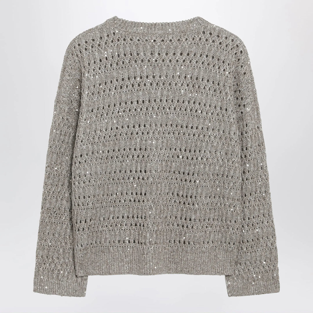 Brunello Cucinelli - Crochet crewneck sweater with sequins Brand Sweater