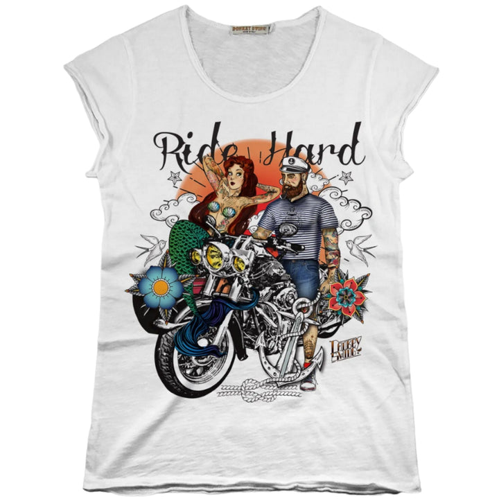 Vintabros T-shirt S / White Vintabros Ride Hard Cotton Women T-shirt Raw Cut Brand