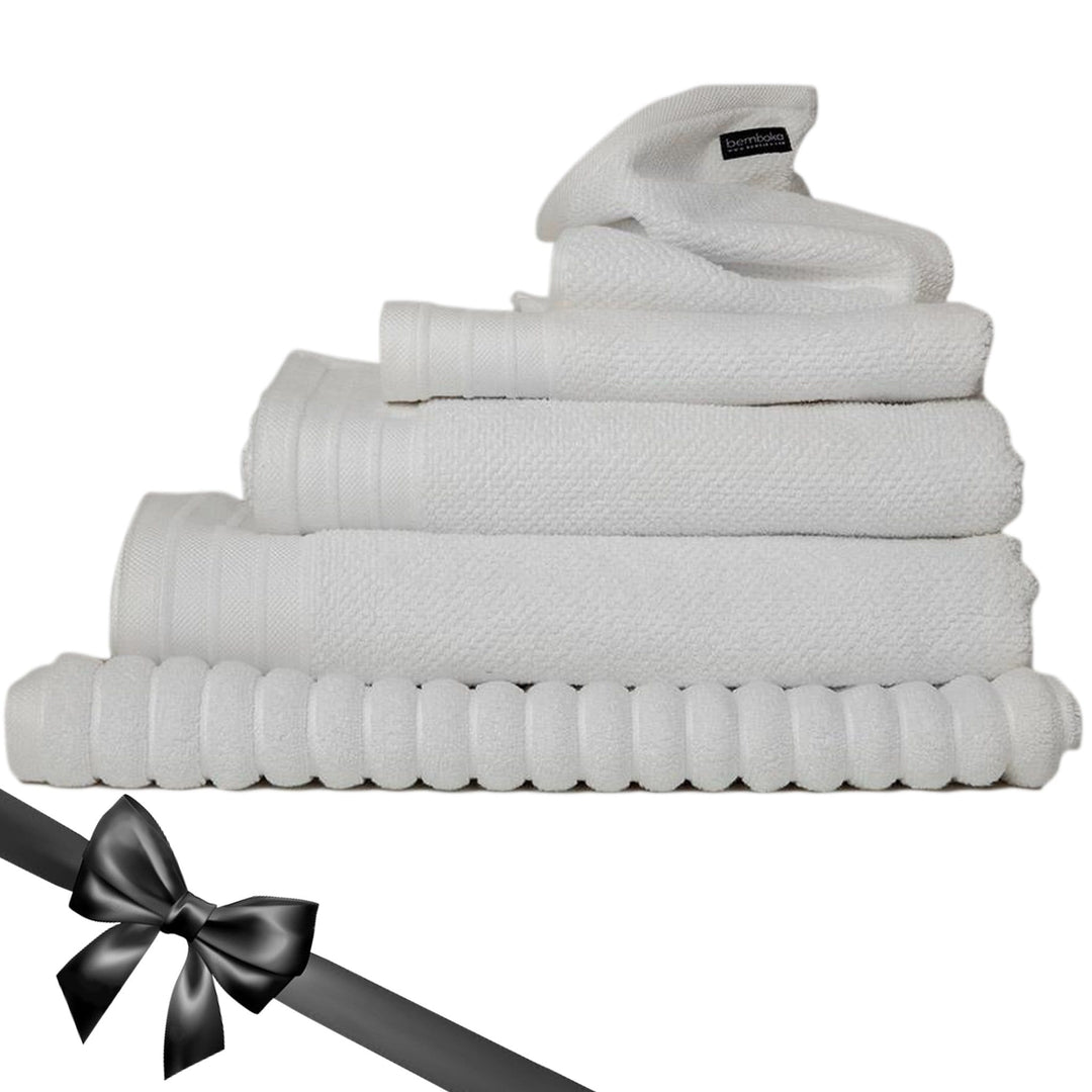 Bemboka Towelling Bemboka Towelling Pure Cotton Complete Set of Bath Sheets - Jacquard White Brand