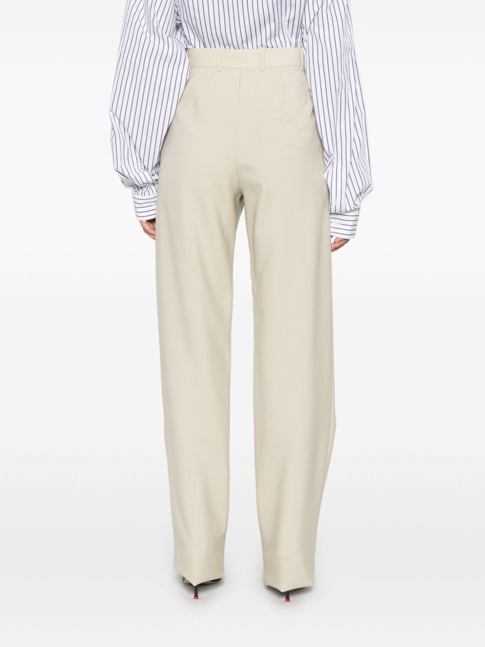 Saint Laurent Trousers 40 Saint Laurent Straight Leg Pants Saint Laurent Beige High-Waisted Wool Trousers with Pleats Brand
