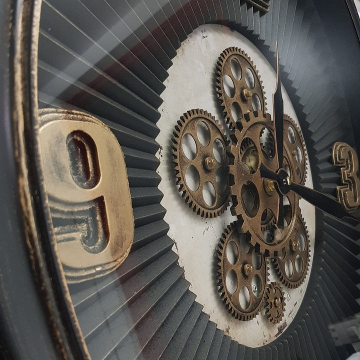 Chilli Wall Clock Aviator Gold Round Maxim Ribbed Exposed Gear Clock Brand
