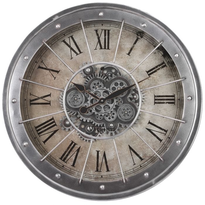 Chilli Wall Clock Basset Round Industrial Moving Cogs Wall Clock Grey Wash Brand