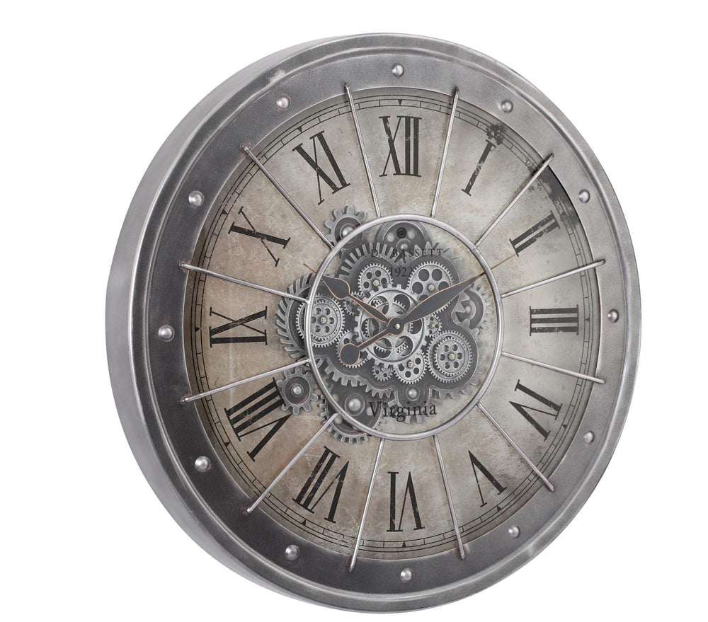 Chilli Wall Clock Basset Round Industrial Moving Cogs Wall Clock Grey Wash Brand